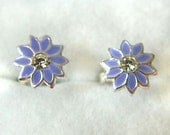 Lilac Purple Daisy Sterling Silver with Enamel Stud Post Earrings. Pretty Jewellery for Ladies or Children