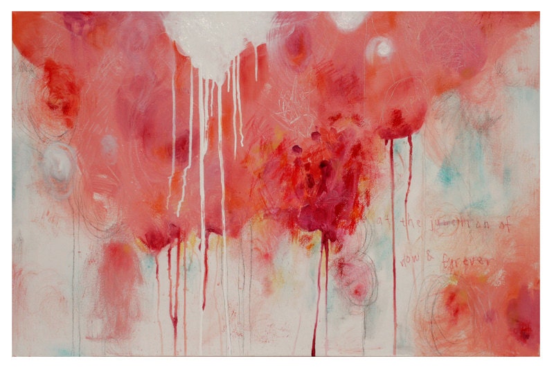 Contemporary Modern Print Art Hot Pink Orange Red Peach Mango by JUURI 12 x 18