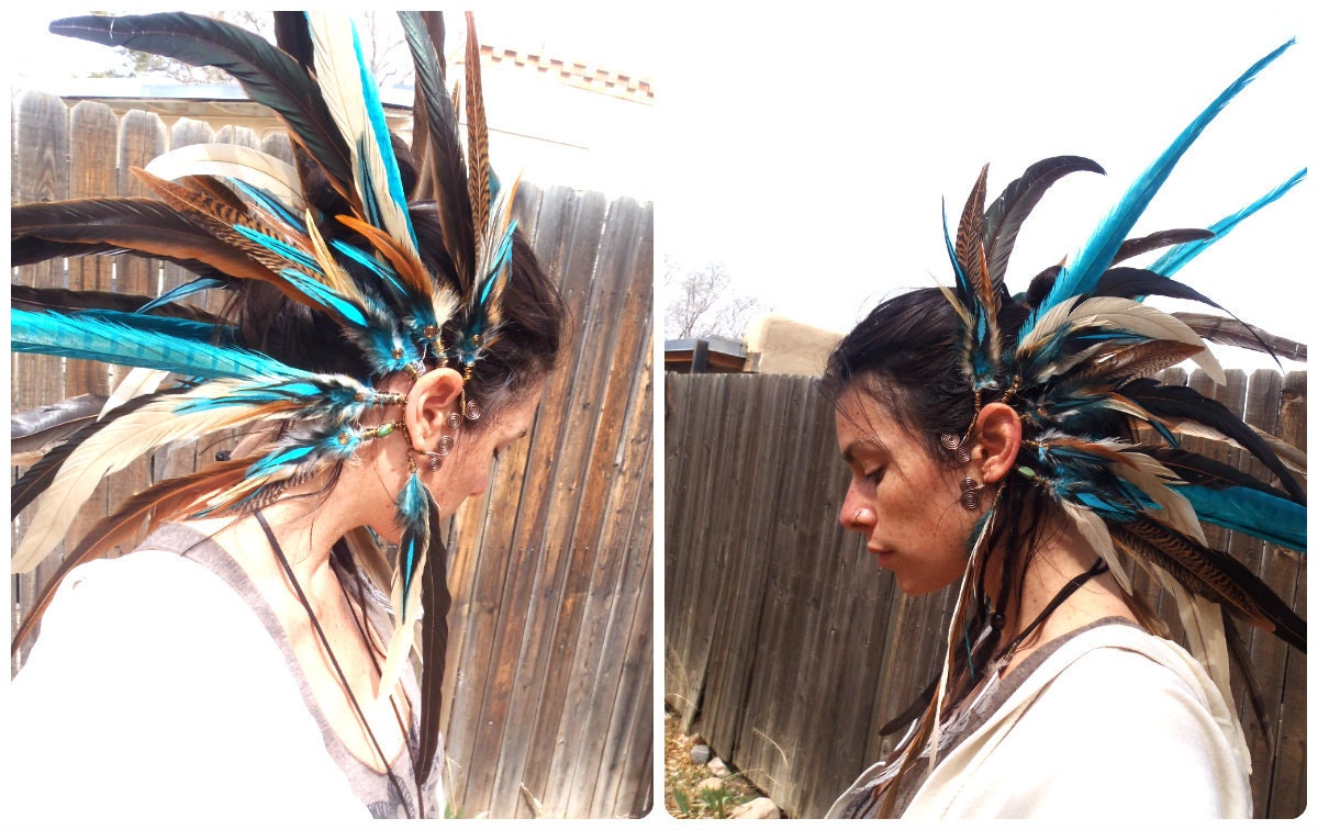wild and free... custom feather ear cuff SET //  festival, headdress, costume, ear cuff