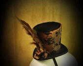 Burlesque, Gothic, Steampunk, Victorian, Showgirl, Mad Hatter, Brown Mini Top Hat, headband, brown feathers
