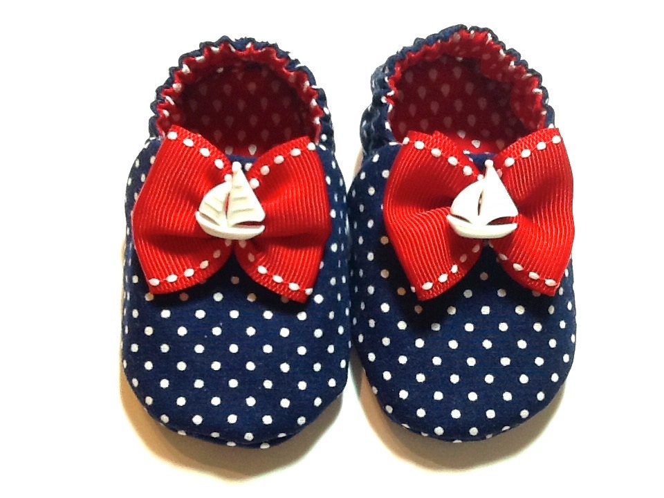 Nautical Baby Girl Shoes with Sail Boats
