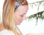 Headband, Hairwrap, Silver Gray and  Black, Hand Bandana
