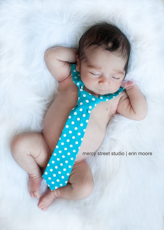 Newborn necktie Spring Summer blue polkadots dots photography prop tie baby boy newborn outfit clothing