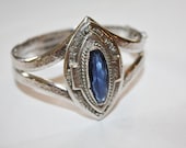 Vintage Whiting Davis Hinged Cuff Bracelet Sapphire Glass 1950s Designer Jewelry