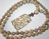 Art Deco Celluloid Necklace Carved  Bead Pendant 1930s Jewelry