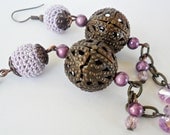 Free shipping - Lilac Color Crocheted Bead Earrings