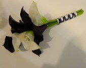 Calla lily bouquet, white, purple, eggplant, black, pearl, bridal bouquet, wedding flowers, hand tied,  latex flowers, artificial