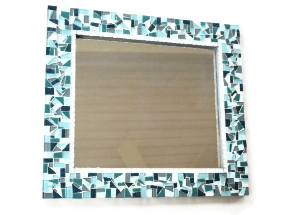 Mosaic Mirror, Teal and Gray
