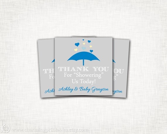 Boy Baby Shower Tags - PRINTABLE DIY Digital File - Personalized Thank You Favor Labels - Rain Shower Collection Il_570xn