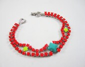 The Monica - One Of A Kind - Vintage 1950s Hand Painred Rhinestone Bracelet - Orange Turquoise Neon Yellow