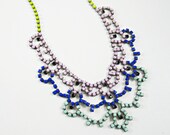 The Cheryl Necklace - Hand Painted Rhinestone Bib Necklace - Yellow, Lilac, Blue and Mint - by Love Obsessed