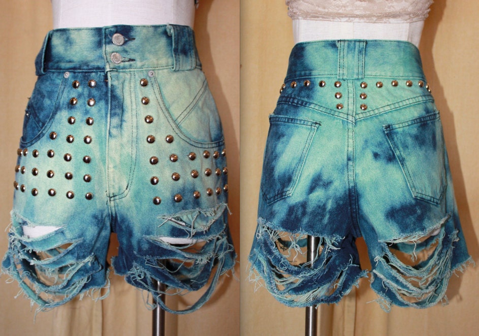Ultra High Waisted Studded and Shredded Night Cloud Shorts