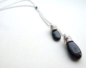 Black Spinel Briolette Necklace Wire Wrapped Sterling Silver Jewelry