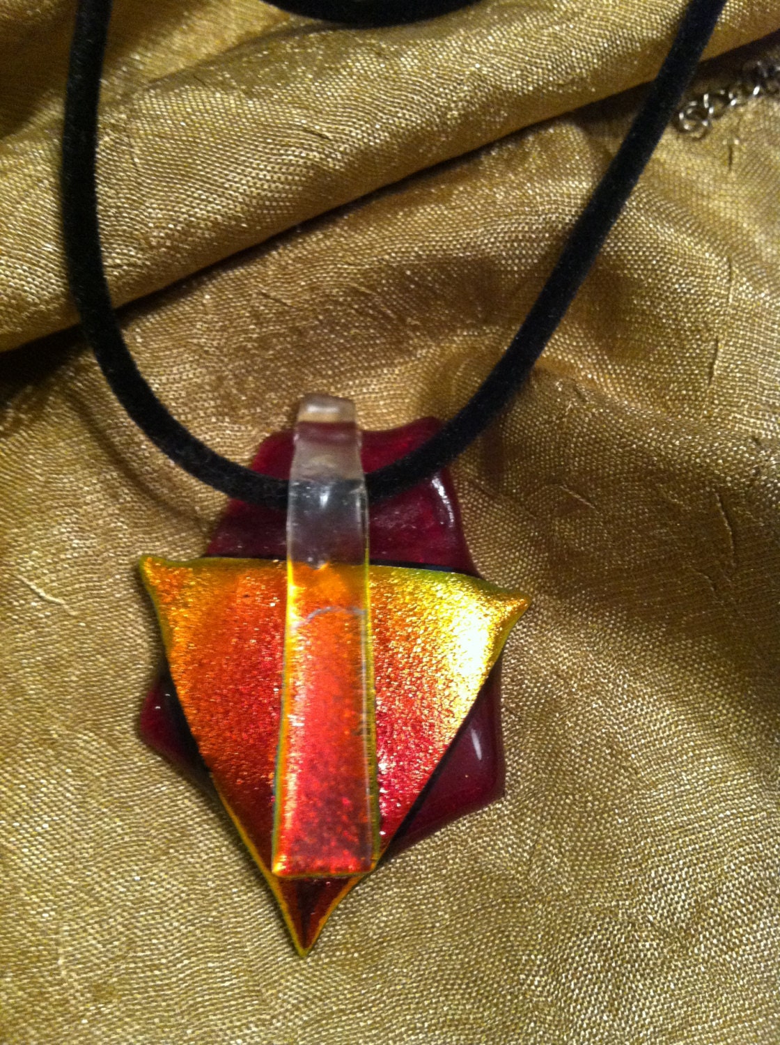 Unique Fused Glass Pendant With 18" Velvet Cord