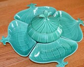 Vintage 1960s Chip and Dip Serving Set-Turquoise-Aqua-Appetizers-Snacks-Relish Tray-Retro Flair-Party-Entertain-ENJOY