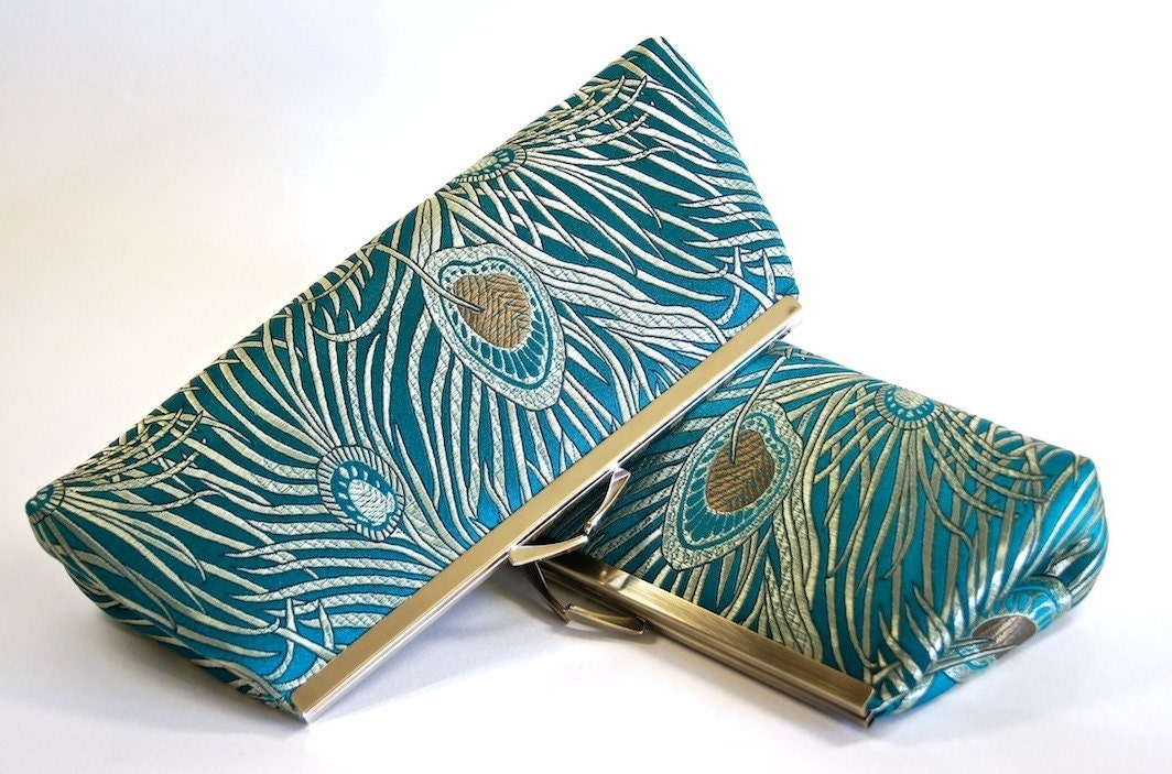 EllenVintage Peacock Teal Clutch with Silk lining (choose your color) , Bridesmaid gift idea, Wedding clutch, Bridesmaid clutch, Evening bag