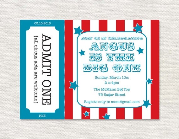 Circus Birthday Party Invitation - Printable Birthday Invite - Personalized Carnival Party Invitation - 5x7 OR 4x6 DIY Printable Il_570xn