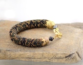 Bead Crochet Bracelet " Python" Black Bronze patina  Jewelry  Beadwork  Snake  Gothic  Made to order