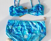 Retro Bikini -Swimwear -Blue Bathers -Bandeau Bikini set -Two Piece Swimsuit -Size 44 B Cup