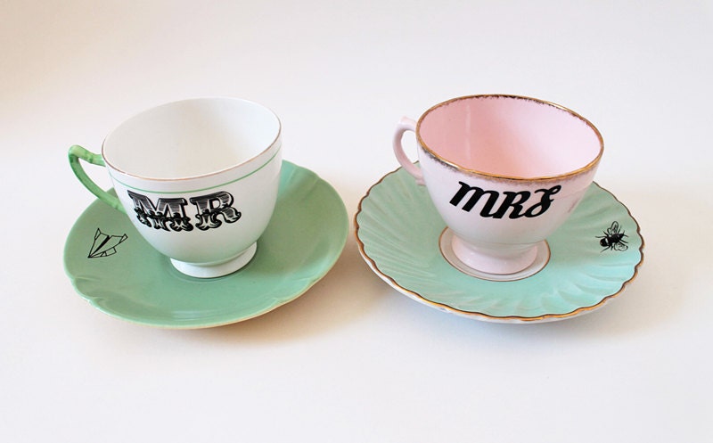 Mr & Mrs teacup and saucer set