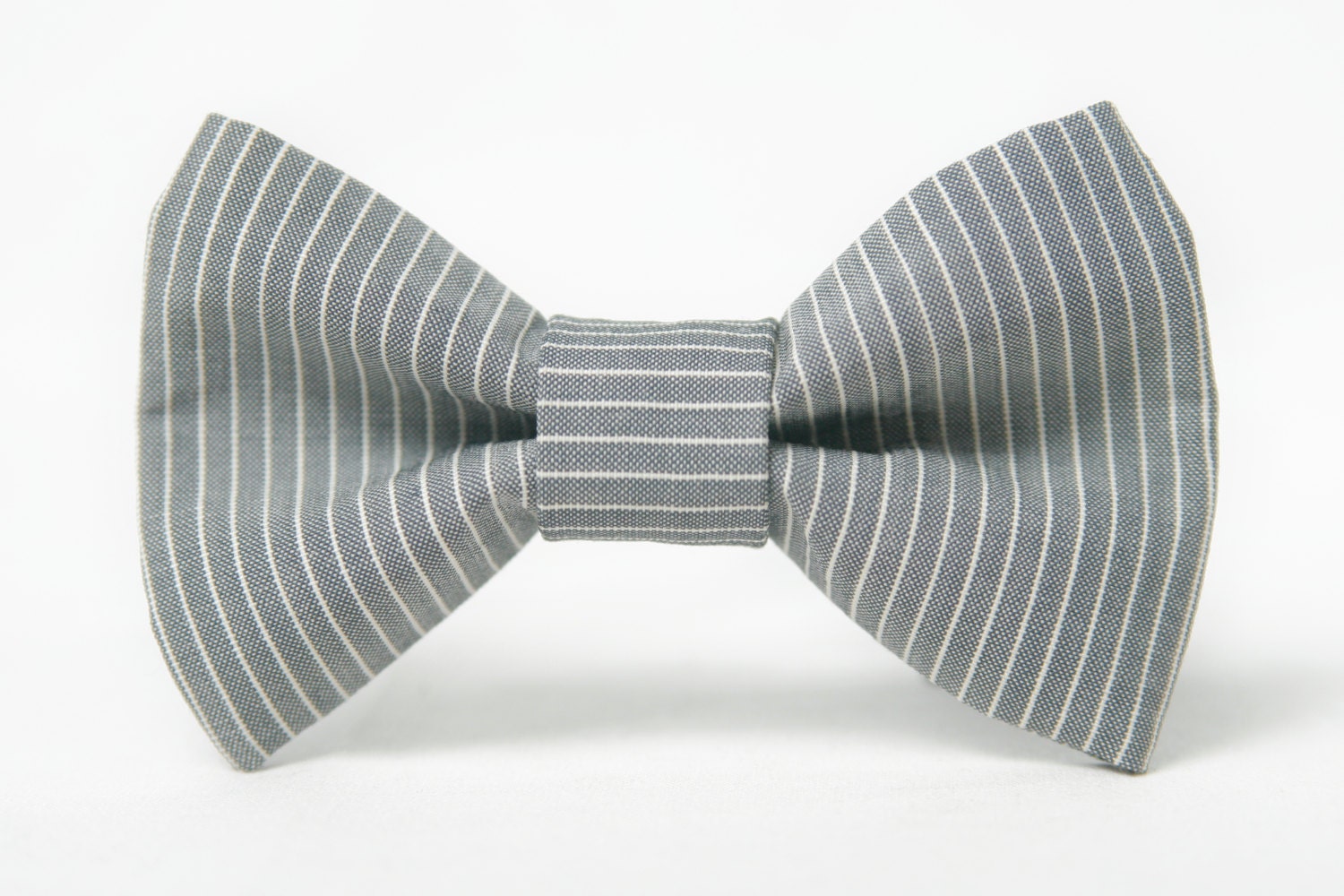 Grey with White Stripes Cotton Dog Bow Tie