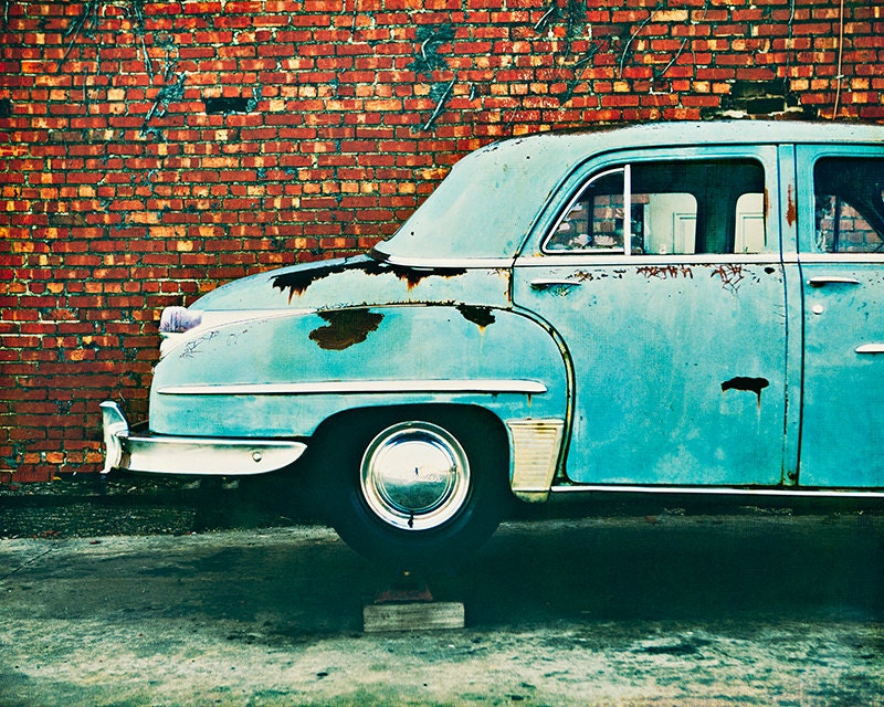 Old Plymouth Car Turquoise Rust Vintage 8x10 Print by Kerry