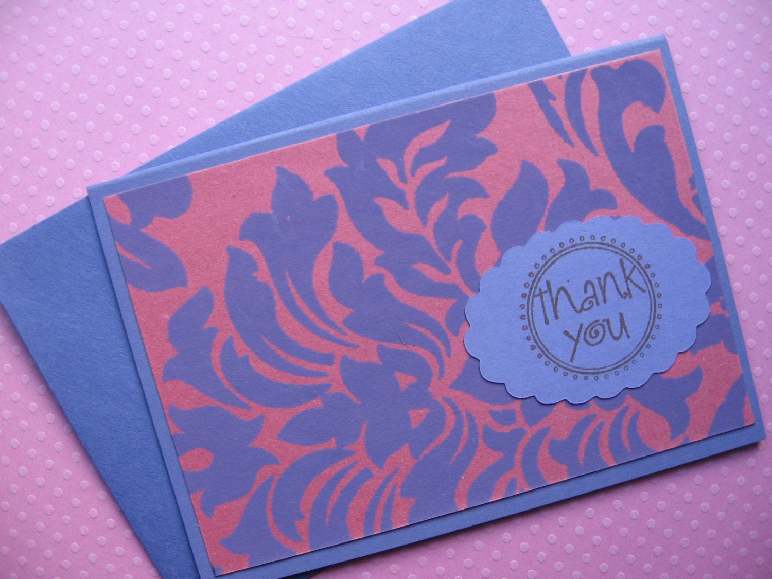 Damask Lavender & Mauve/Rose Thank You Card, 3 1/2 x 4 7/8