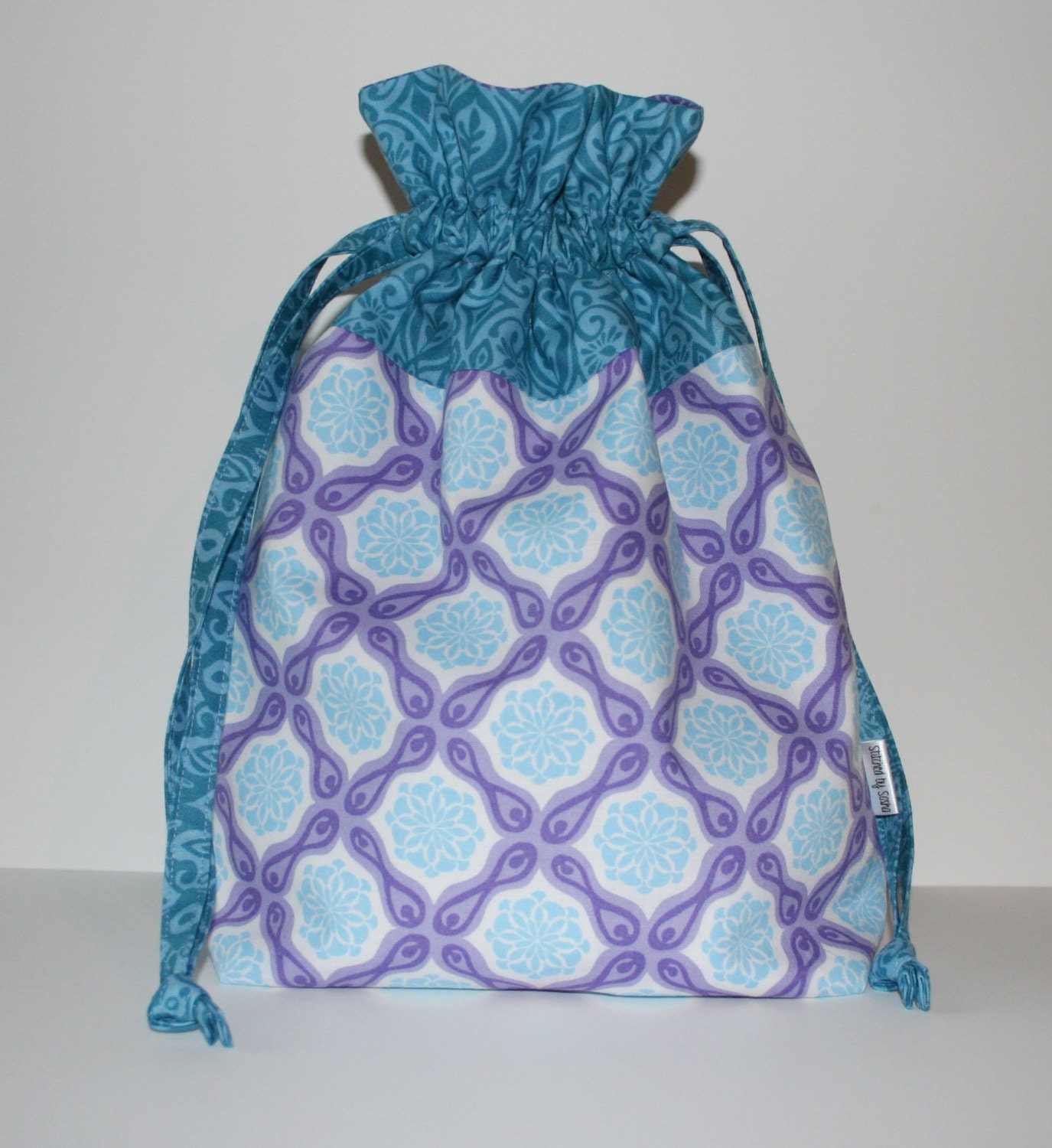 Medium Knitting Project Bag - Drawstring Bag with Interior Pockets - Kate Spain's "Cuzco"