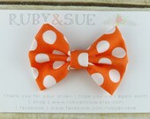 Fabric Bow Hair Clip, Bright Orange Polka Dot Bow