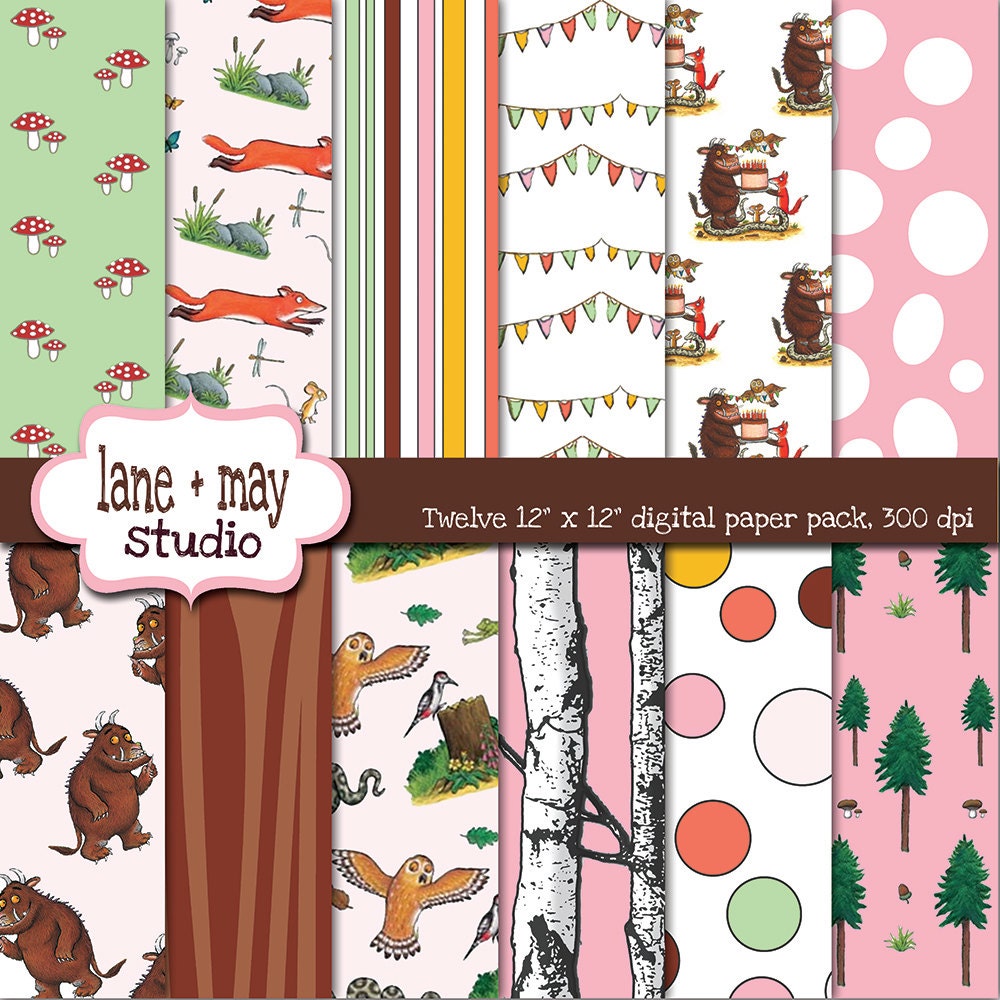 pink gruffalo themed digital scrapbook papers