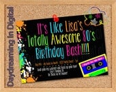 Digital File - 5x7 Totally 80's Party - Custom Personalized
