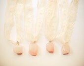 Boho Bridesmaid Gift - Rose Quartz Gemstone Pendant with Vintage Rustic Lace - Wedding Accessories, Jewelery