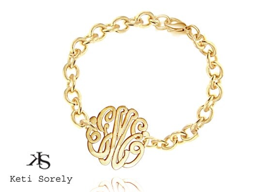 Designer Monogram Bracelet 0.8" (Order Any Initials - 24K Gold & Sterling Silver