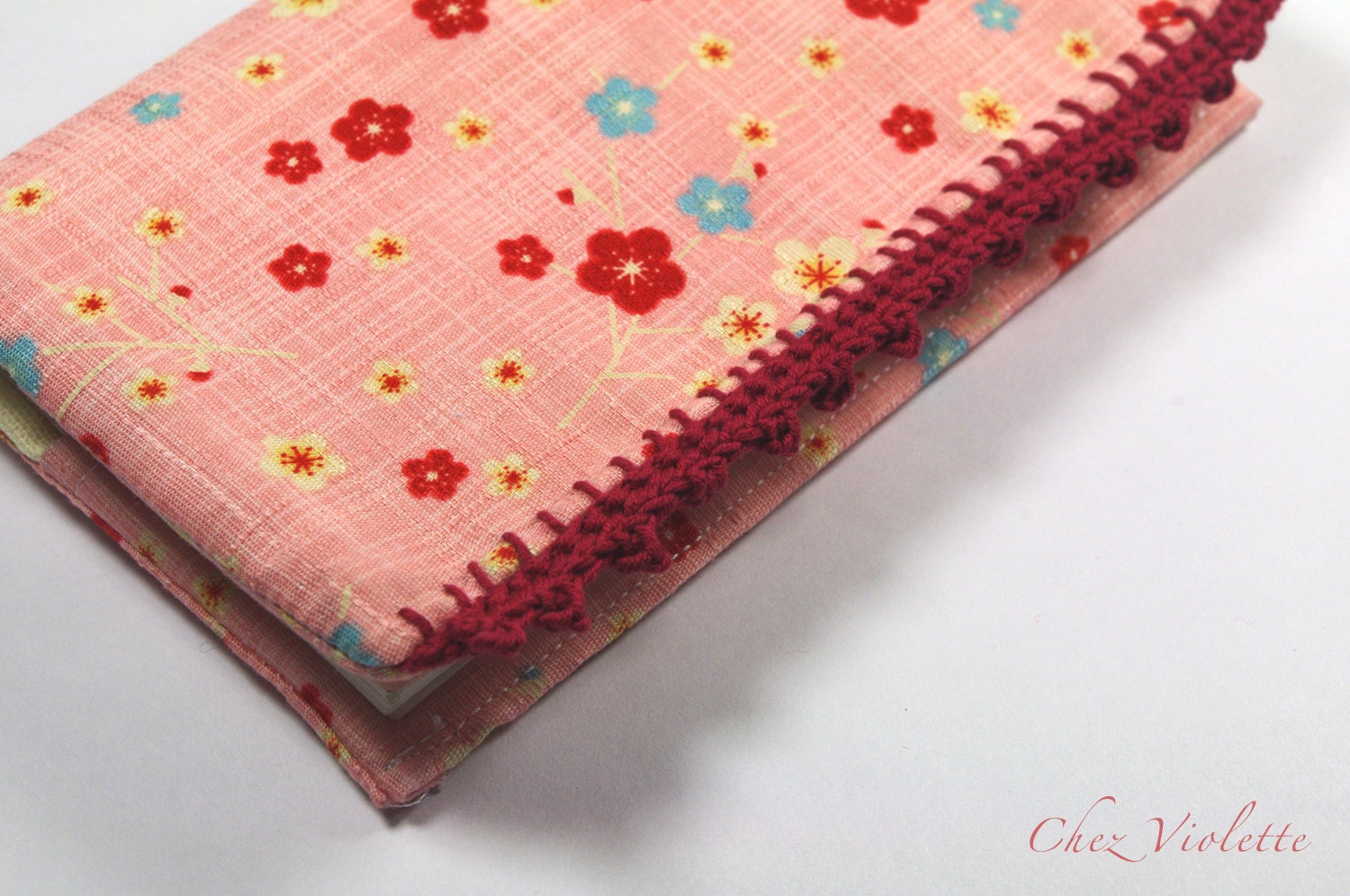 Checkbook cover Pink Floral japanese fabric