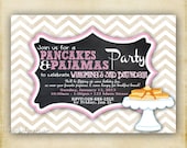 Pancakes and Pajamas - Chevron Chalkboard - Birthday Party Invitation