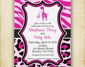 Pink Zebra and Leopard Print - Giraffe Baby Shower Invitation - Printable DIY