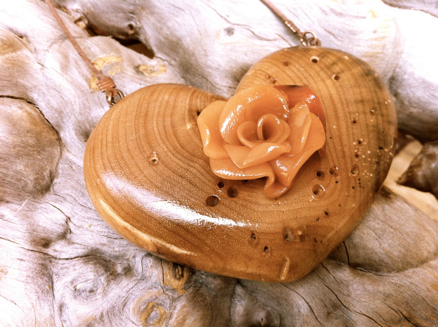 Wooden heart necklace pendant unique wood jewelry