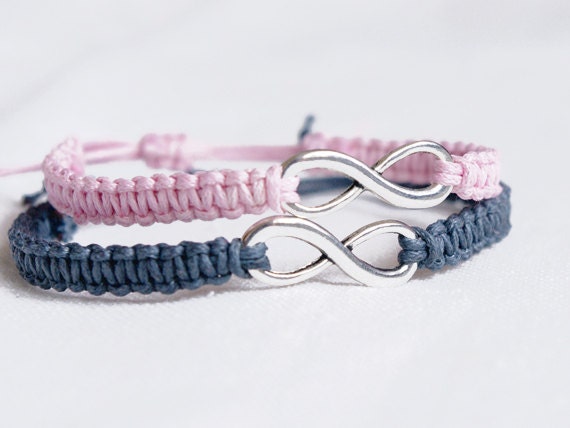 Infinity Couples Bracelets Pink and Grey - His and Hers Infinity Hemp Bracelet - Wish Bracelet - Friendship Bracelet - Karma Bracelet