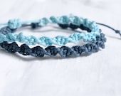 Set of Two Spiral Hemp Bracelets - Friendship Bracelet - Light Blue, Grey Bracelets - Spiral Bracelet - Knot Bracelet