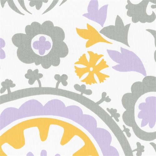 Suzani Table Runner in Lilac, Gray and Cheddar