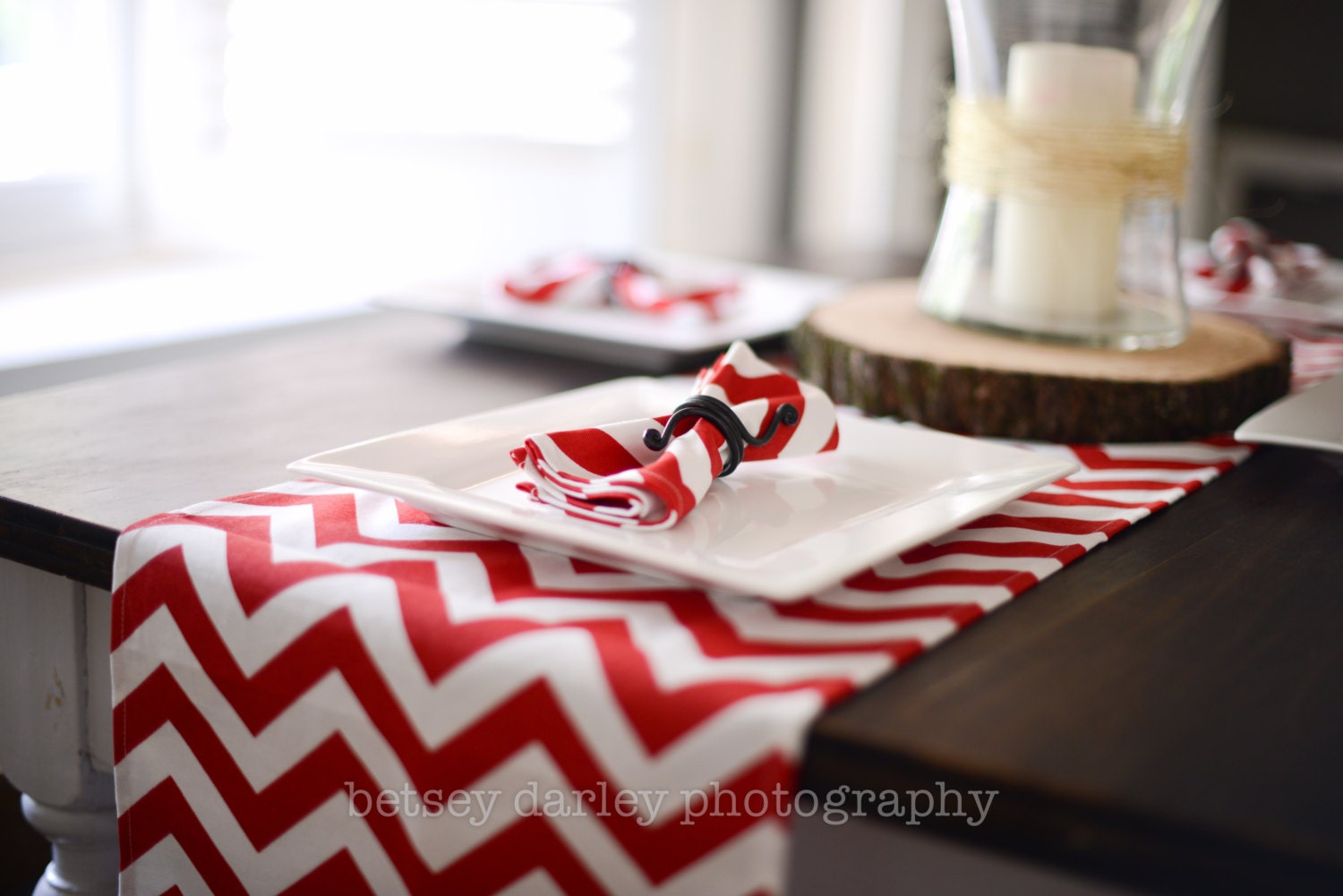 Table Runner in Lipstick Red & White Chevron