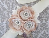 Champagne Bridal Flower Dress Sash. Bridal Gown Sash. Champagne Flower Dress Sash. Rustic Vintage Look Wedding Flower Dress Sash.