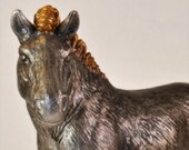 One decorative hand painted Wild Horse figurine- faux pewter finish with gold highlights