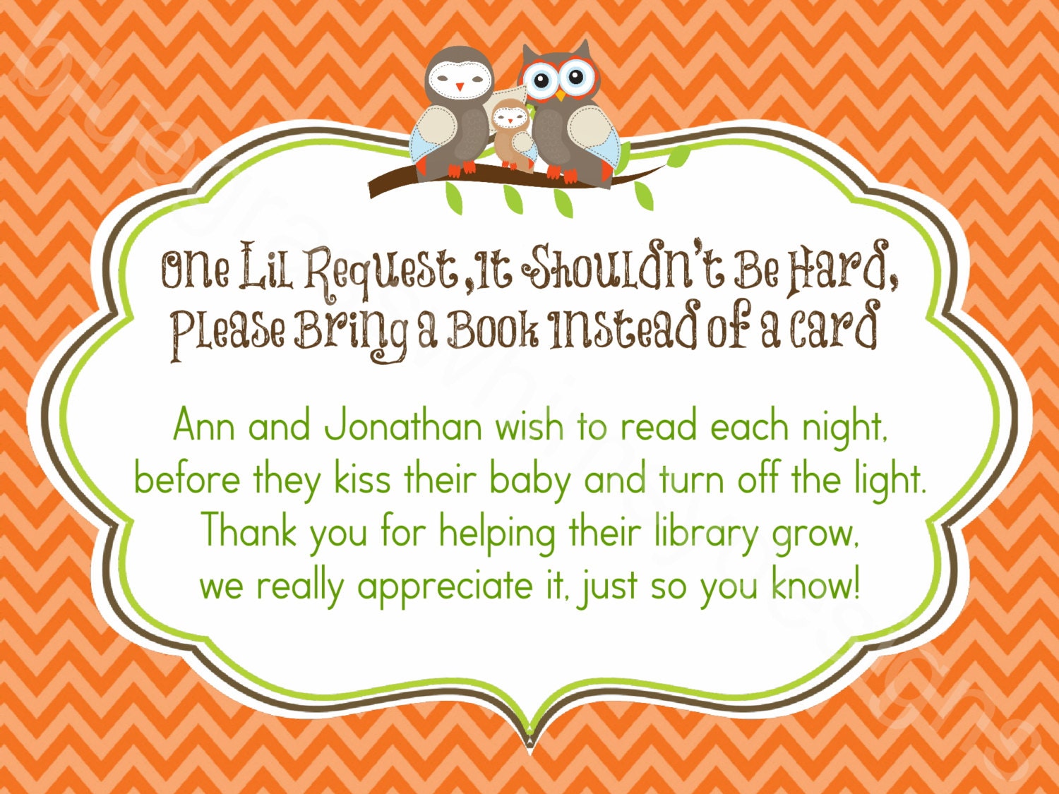 Owl Baby Shower, Orange Chevron, Gender Neutral- 3x4 insert to go with ...