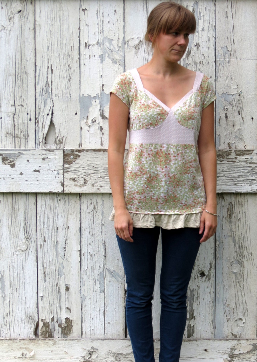 Pretty as a Peach upcycled tie back babydoll tunic top pastel summer shirt