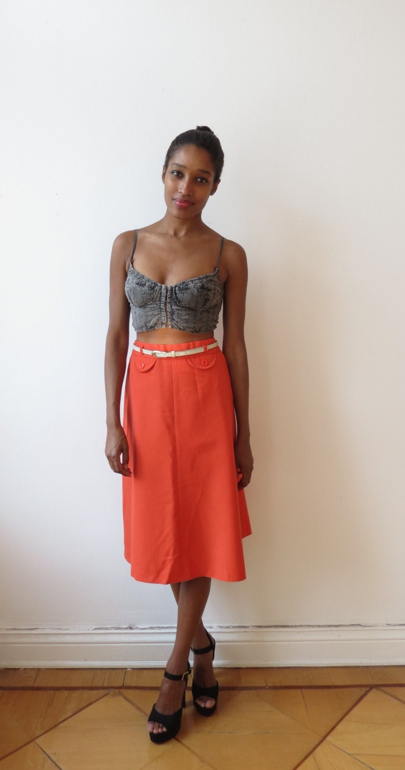 Tomato Red Retro Midi Skirt