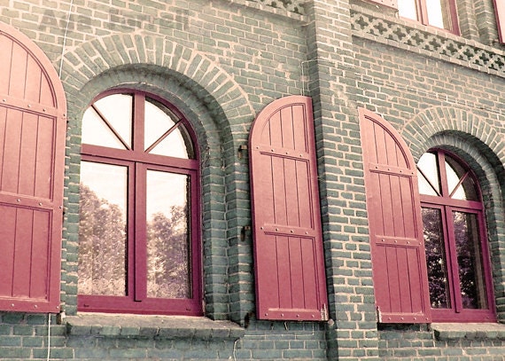 Romantic Art, Pastel House, Travel Photography, Monument, Windows, Summer, Aubergine, Plum, Laurel Green, Architecture Art, 8x12