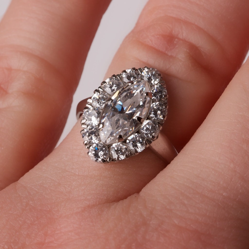 Vintage Rhodium Plated Cubic Zirconia Ring