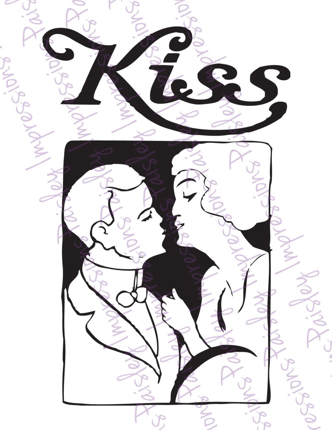 Kiss - romantic vertical black and white Printable blank note cards for any occasion vintage image