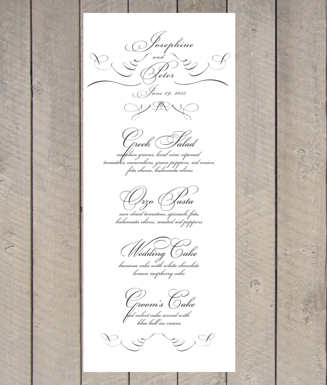 Wedding Flourish Menu Card - DIY Printing - PDF